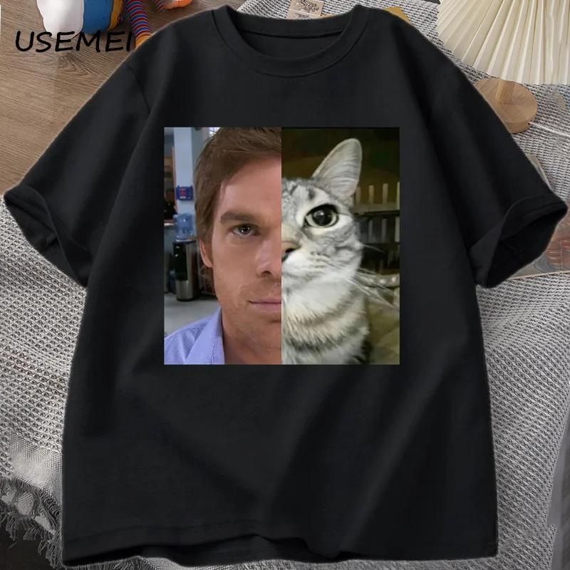 Dexter Morgan Cat T-shirts Funny Cotton Short Sleeve O Neck Tshirt Unisex Streetwear Mens Clothes Harajuku Printed T-shirt Tops S