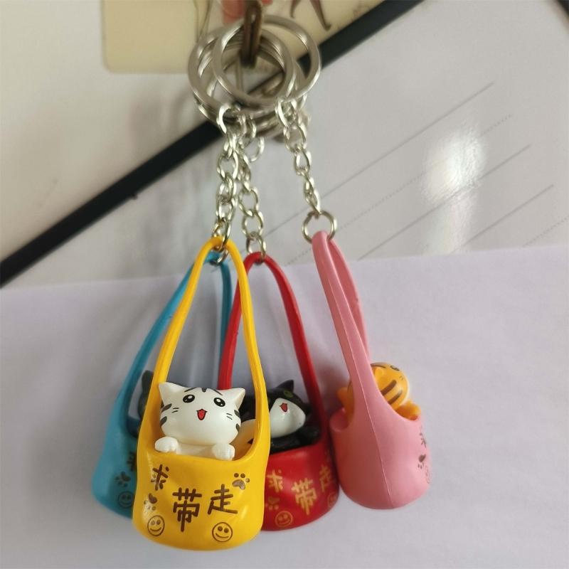 Cartoon Cats Keychain Lovely Kitten Keyring Backpack Handbag Pendant Car Key Chain Adorable Pet Bag Charm Decorations