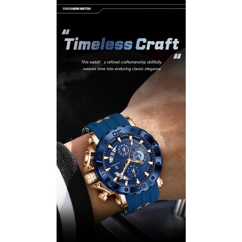 POEDAGAR Reloj Deportivo de Lujo para Hombre Cronógrafo Impermeable Luminoso Moda Reloj Calendario Correa de Silicona Relojes de Cuarzo
