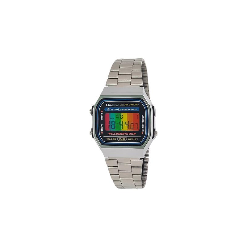 CASIO Customized watch modified series various colored mirrors silver resin case classic retro small A158WA-YinSeBiaoDaiCaiSeShuTiaoWenBiaoJing