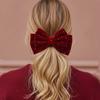 A New Vintage French-Style Wine Red Velvet Hair Tie Adorned with Starry Diamonds And a Bow