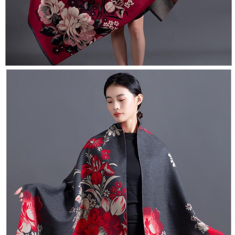 Women S Warm Faux Cashmere Flower Jacquard Scarf Versatile Shawl