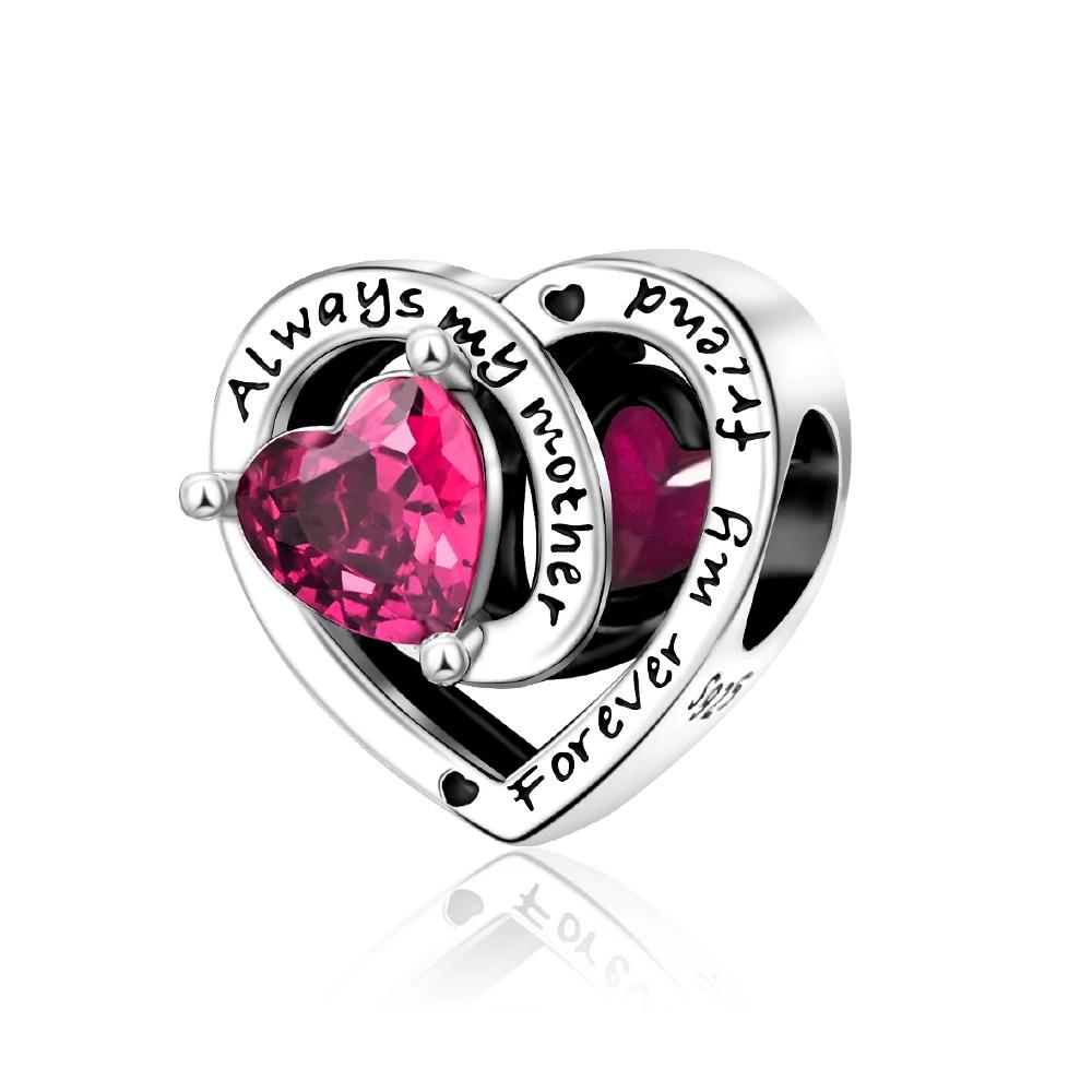 New 12 Birthstone Collection copper Colorful Eternity Heart Charm Authentic Design Bead Charms Fits Do It Yourself Birthday Women Gift