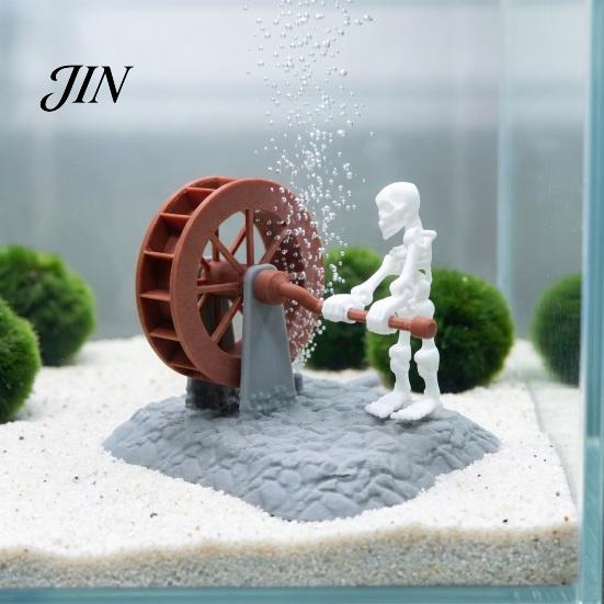Fish Tank Ornament Waterwheel Skeleton Decoration for Tank, Spooky Skull Aquarium Underwater Decor Ornament, Landscaping Accessories