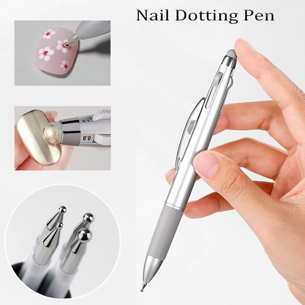 2pcs New Multifunctional Nail Art Dotting Pen Press-Type Multi-Headed Size Nail Point Ballpoint Pen Wave Point/Smudge/Spot Drill