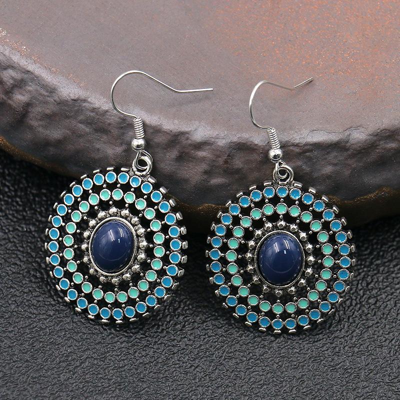 Ethnic Boho Colorful Enamel Earrings For Women Bomemian Retro Hollow Flower Round Geometric Vintage Drop Dangle Earrings Jewelry