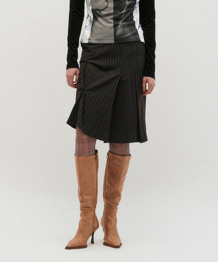 Kimjisu Dozi - Pinched Stripe Skirt _ Brown
