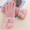 Plush Cuff Metal Buckle Suede Gloves Solid Color Thickened Warm Gloves Women's Stylish Versatile Cold-proof Gloves