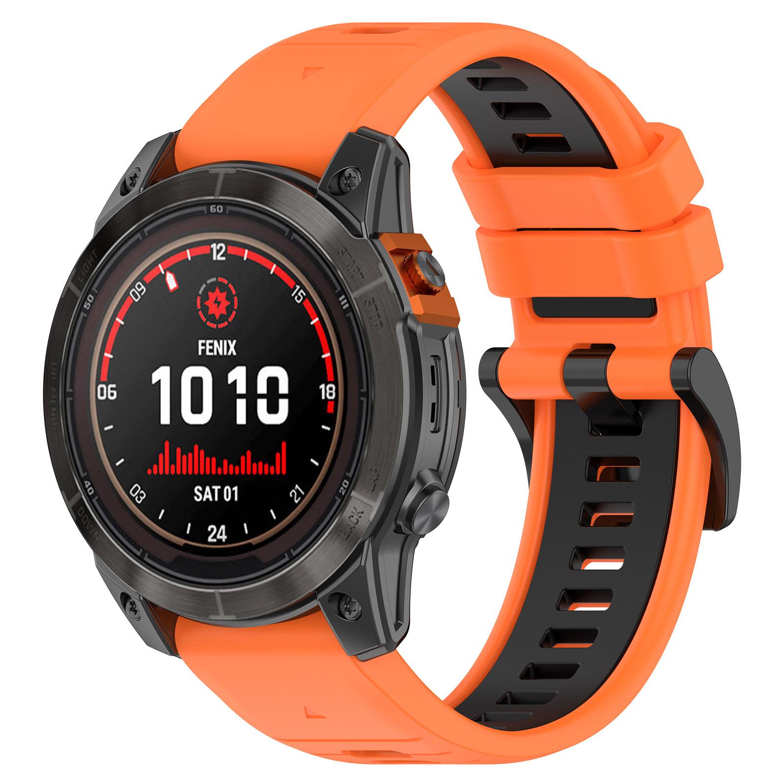 

For Garmin Fenix 7X/7X Pro/6X QuickFit 26mm Silicone Watch Strap Dual Color Wrist Band Orange+Black