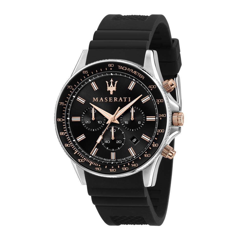 Maserati Sfida Men's Watch, 10 ATM Water Resistant, Black Dial, Chronograph Quartz Movement, Officially Authorized [2-Year Warranty]