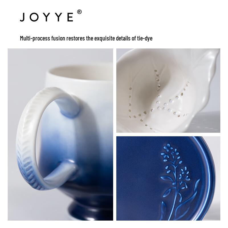 JOYYE Blue Dye Ceramic Mug Set with Lids & Handles