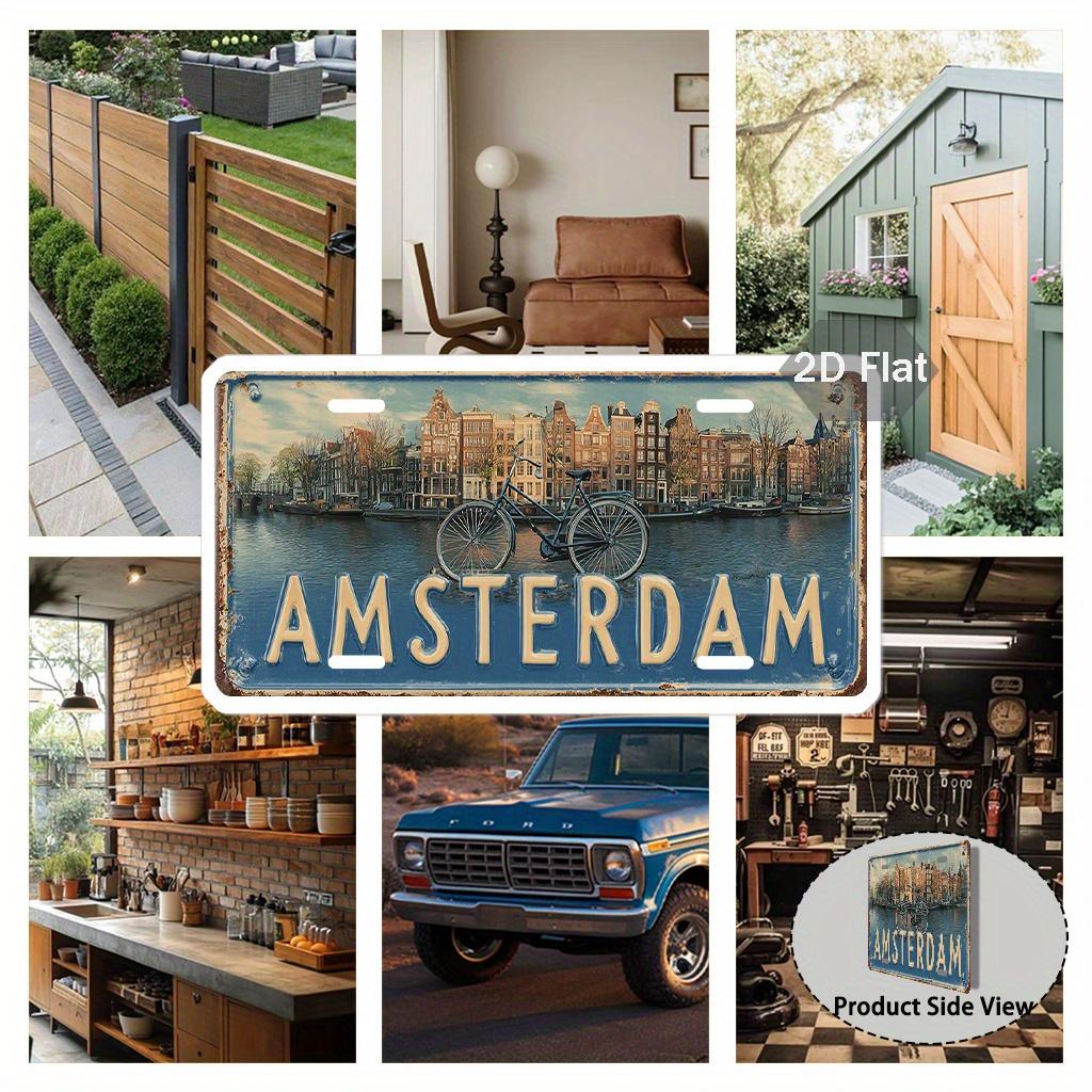 D Flat pc Vintage Amsterdam Decorative Sign Dutch Retro Car Number Plate With Black Chain Large HeavyDuty MetalLike