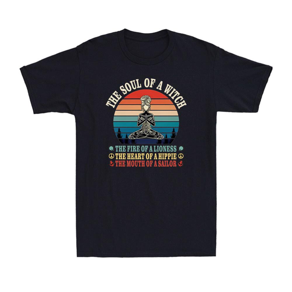 The Soul Of A Witch The Fire Of A Lioness Funny Yoga Hippie Retro Men s T-Shirt S