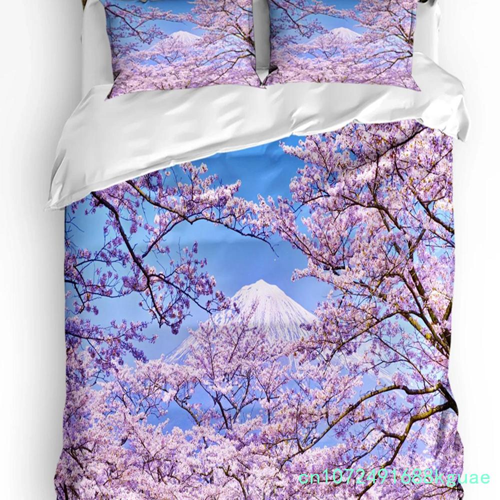 Japanese Style Cherry Blossoms Pink Bedding Set 3pcs Duvet Cover Pillowcase Kids Adult Quilt Cover Double Bed Set Home Textile