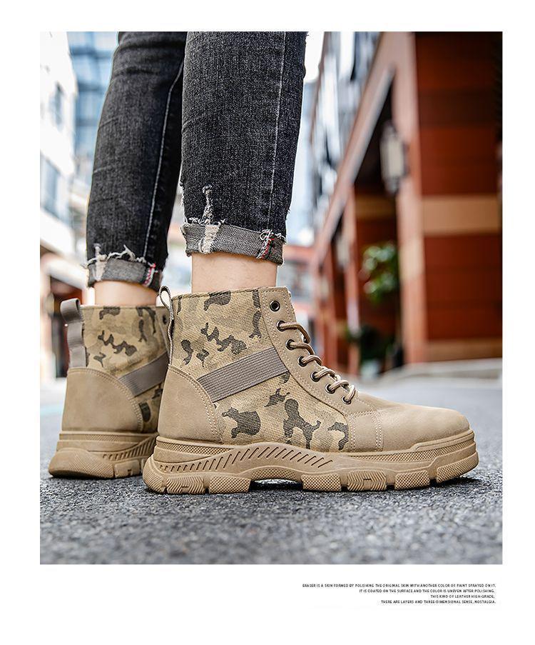 Camouflage Canvas Plus Size High Top Martin Boots - Autumn/Winter Thickened Denim Work Boots for Men