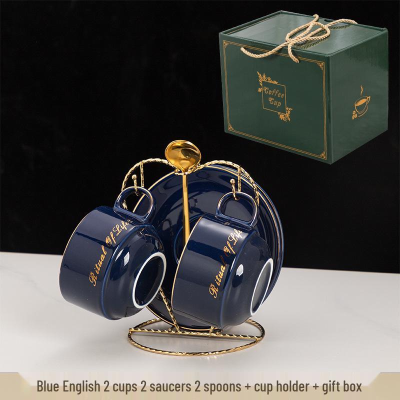 European Gold-Trimmed Ceramic Coffee & Tea Cup Set with Stand - Elegant Holiday Gift 240ml