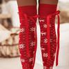 Women Christmas Snowflake Knitted Thigh High Stockings with Ribbon Bows Festival Over Knee Long Boot Socks Leg Warmers