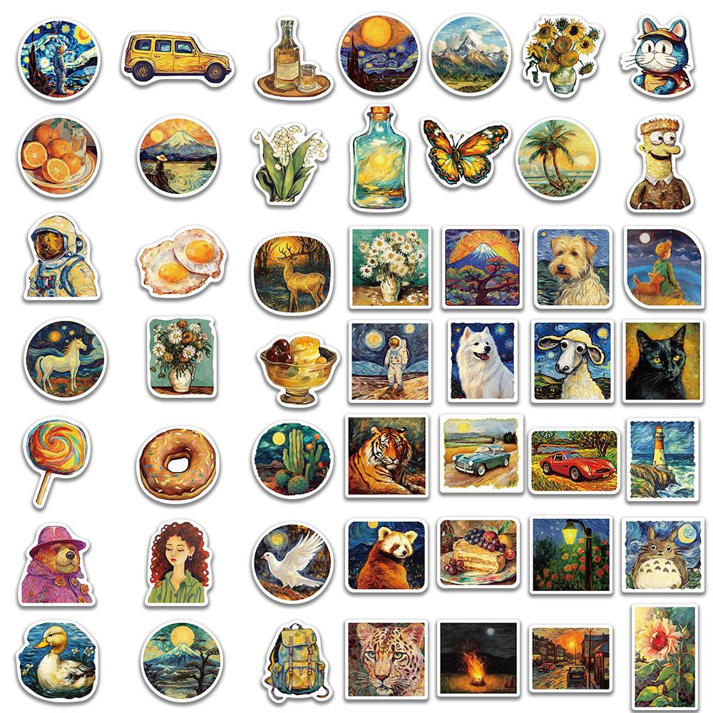 50 Cartoon Oil Paintings, Everything, Graffiti Stickers, Personalized Decorative Guitar Notebook Suitcase DIY Waterproof Stickers