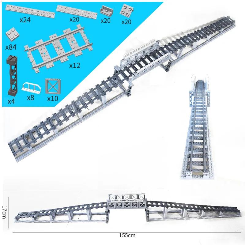 Compatible With LEGO MOC Railroad Bridge Train Track Combination Scene Building Blocks DIY Cross Track Bricks Toys Rail Car