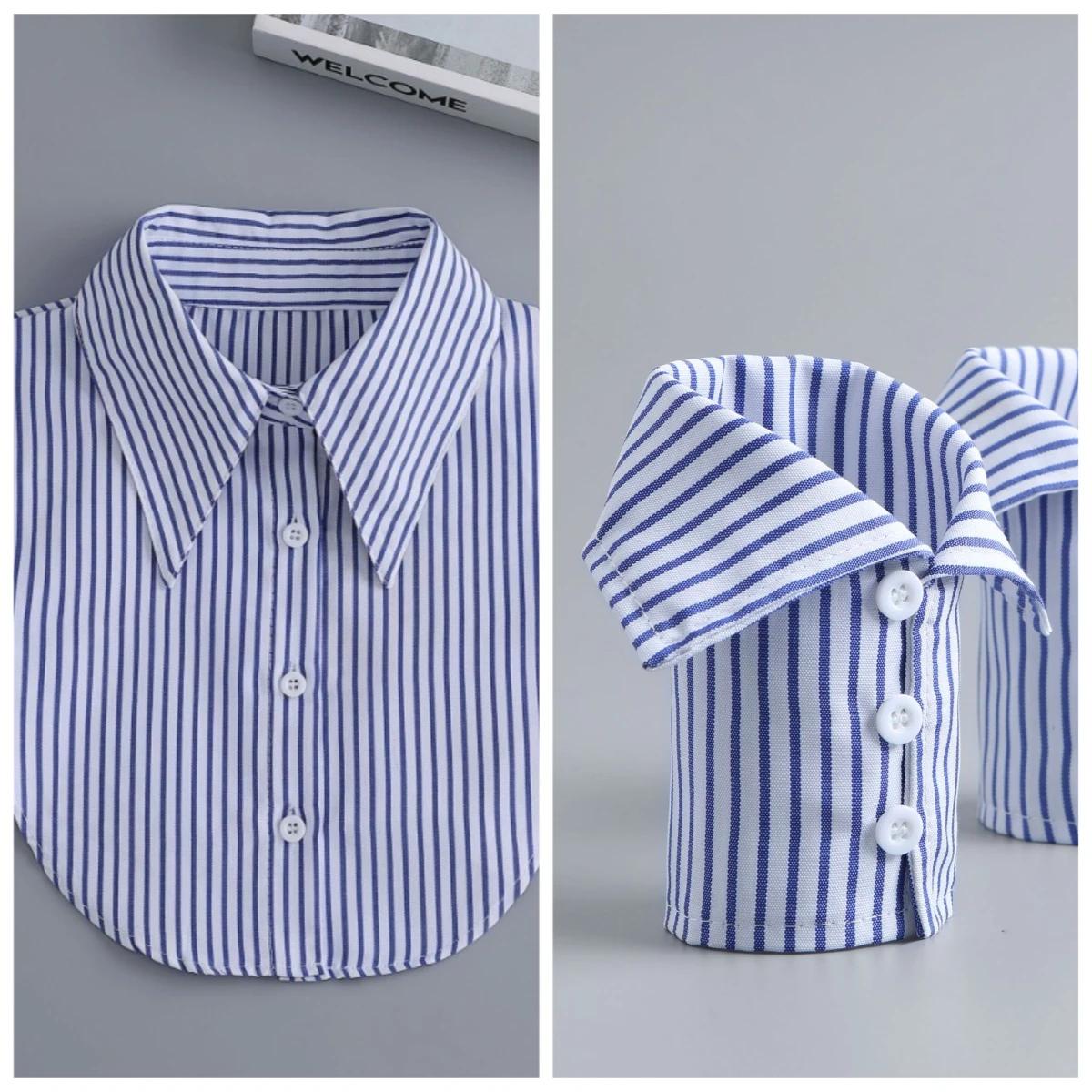 

Blue Striped Shirt Fake Collar for Womens Fake Sleeved Cuff Half Shirt Detachable Collar Formal Suits Fake Cuff False Collar