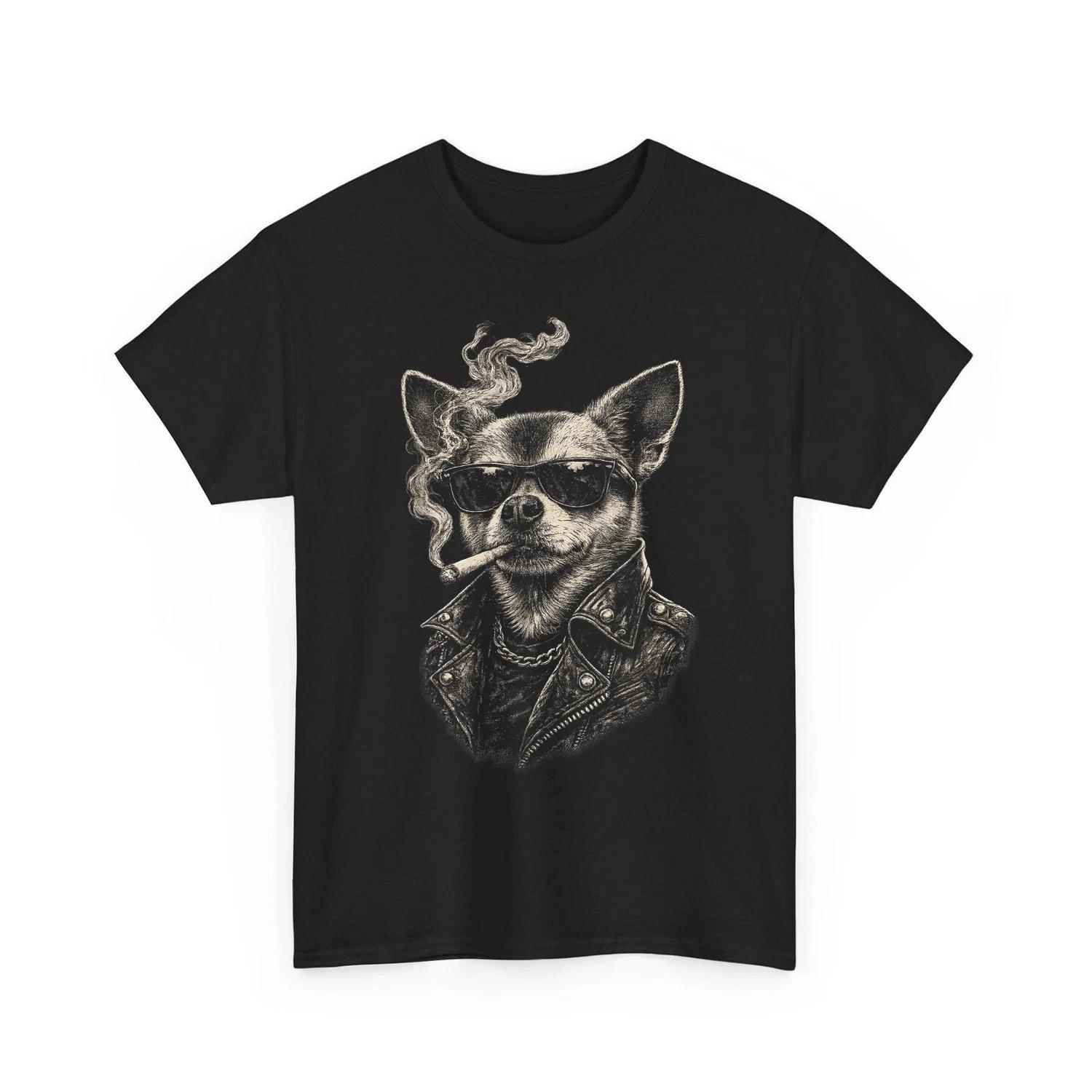Dog Smoking Cigarette Funny Chihuahua Meme Design Retro Unisex T-Shirt M