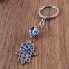Men Women Good Luck Car Keyrings Amulet Blue Hamsa Keychain Protection Charm Evil Eye Fatima Hand