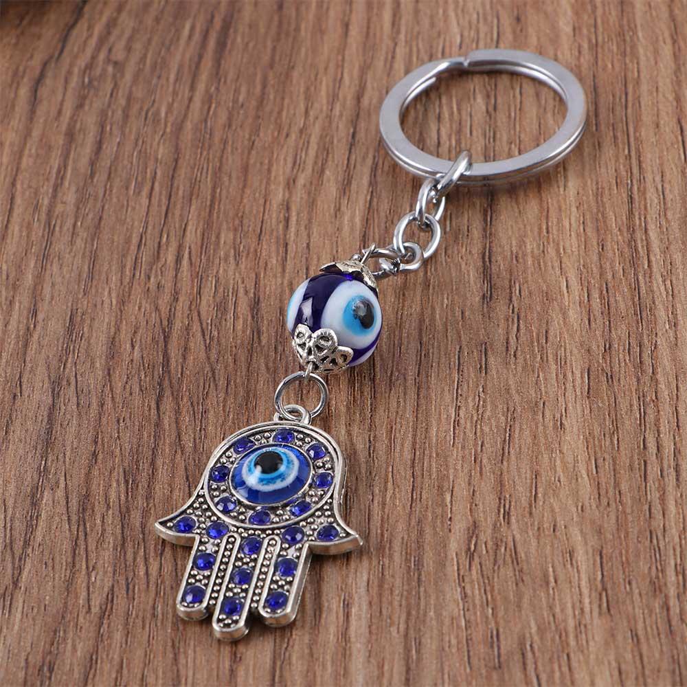 Men Women Good Luck Car Keyrings Amulet Blue Hamsa Keychain Protection Charm Evil Eye Fatima Hand
