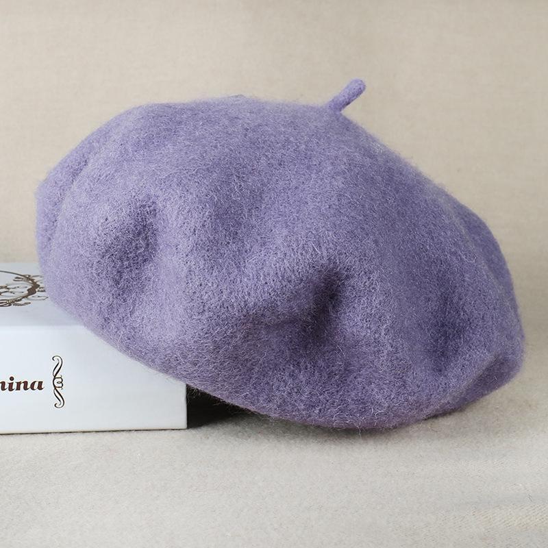 

Теплый берет художника в корейском стиле с грибком - Женская осенне-зимняя однотонная повседневная шляпа M (56-58cm)