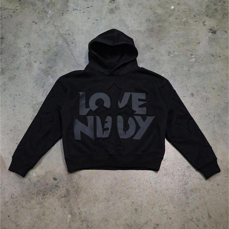 

European and American street letter printed loose hooded sweatshirt XL чорний