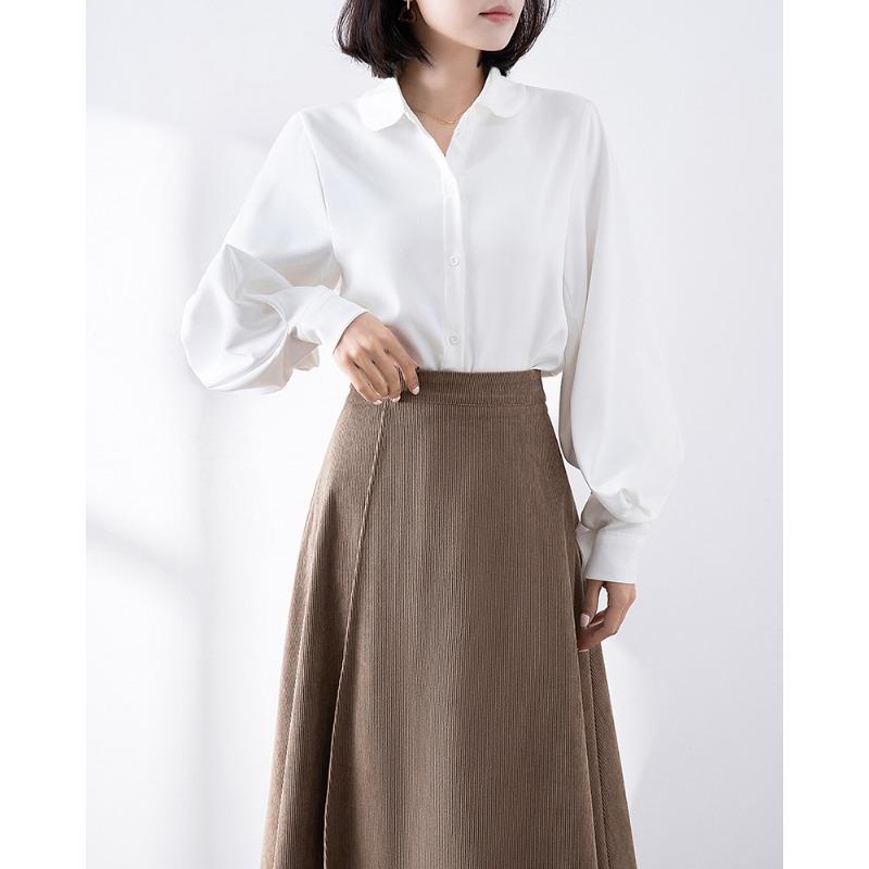Spring Autumn New Korean Fashion Simple Shirt Fashion Women Lantern Long Sleeve Loose Office Blouse Doll Collar Top Casual Loose Simple Clothes 2595