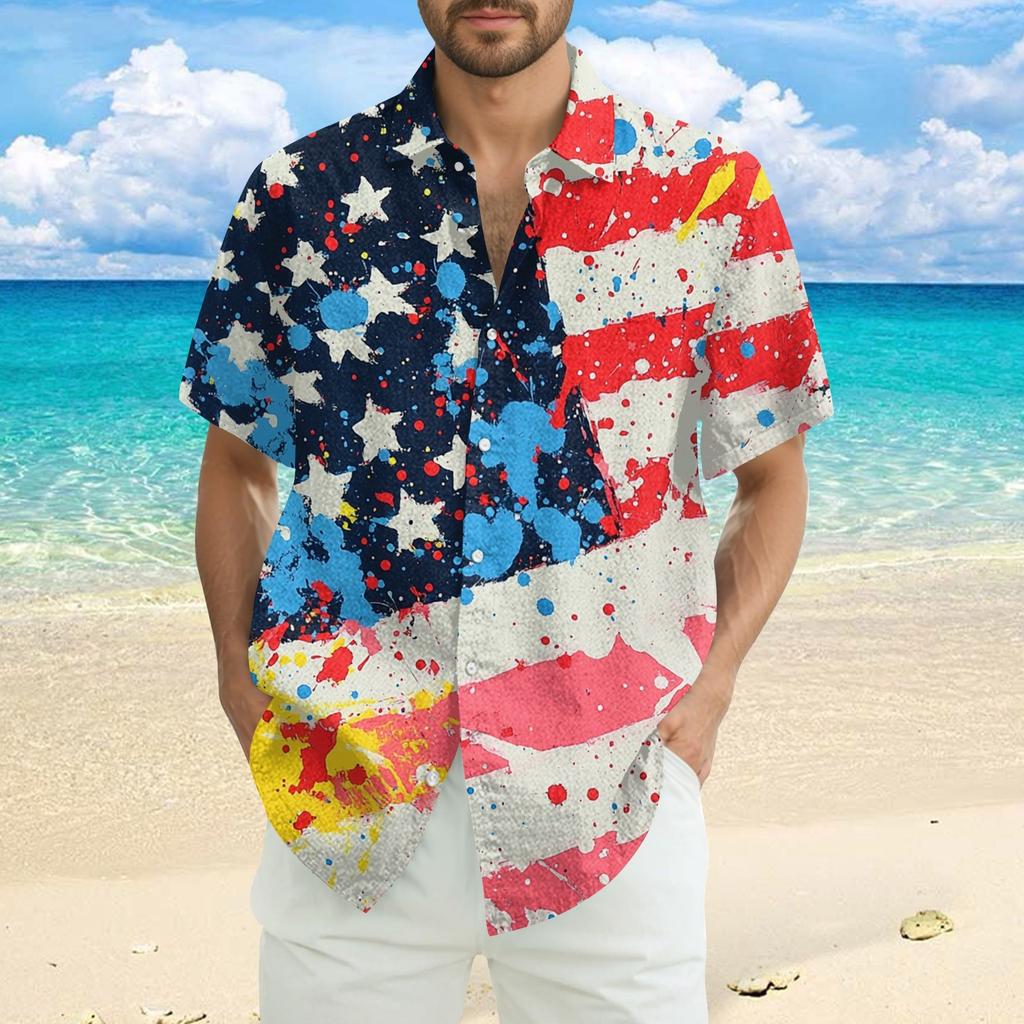 Herre Casual Casual Independence Day Print Kortarmet Skjorte