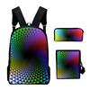Classic Novelty Creative color blocking 3D Print 3pcs/Set School Bags Laptop Daypack Backpack Inclined shoulder bag Pencil Case