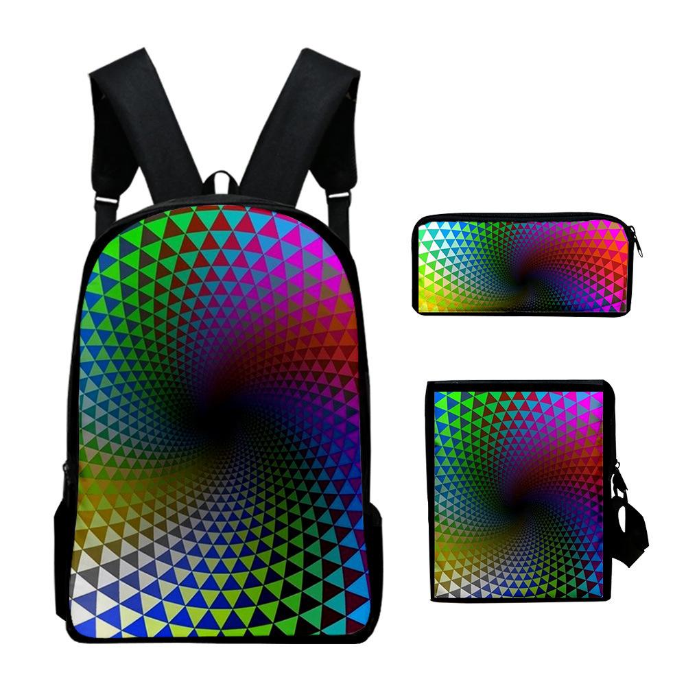 Classic Novelty Creative color blocking 3D Print 3pcs/Set School Bags Laptop Daypack Backpack Inclined shoulder bag Pencil Case