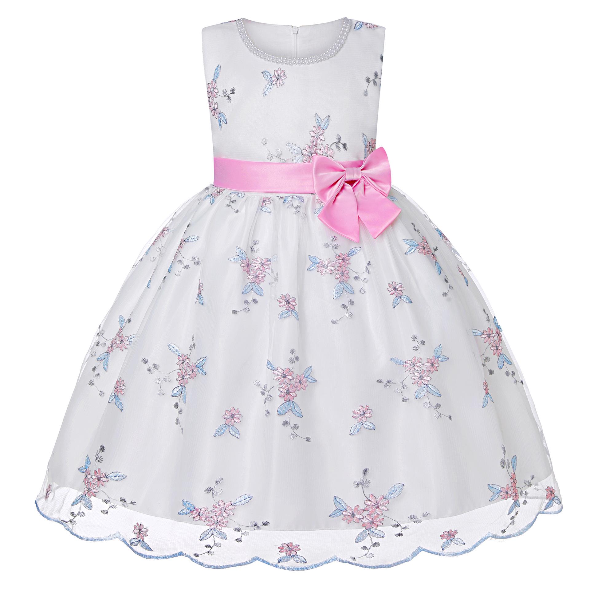 Embroidered Bowknot Mesh Dress - Girls Puffy Skirt, Children s Day Performance Costume 150 cm розовый