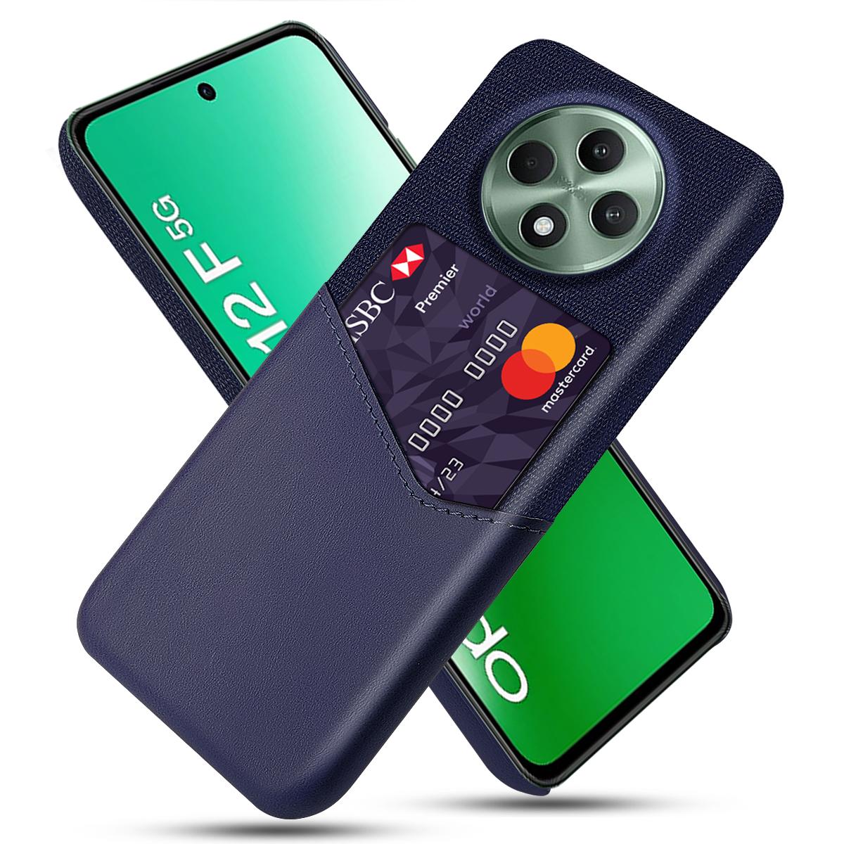 

Для Oppo Reno12 F 5G Чехол Тканевая Текстура PU Кожа Жесткий ПК Слот для Карт Чехол для Телефона Blue