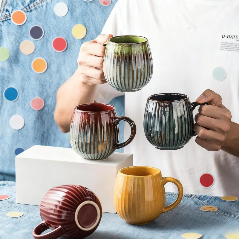 480ml Japanese style Kiln Glaze Coffee Mug Gradient Retro Ceramic Cup Office Household Breakfast Milk Cups Water Cup couple cup