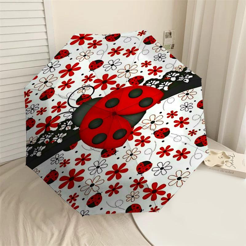 

1PC ladybug flower Automatic Open/Close Umbrella with Windproof, 8-Rib Sturdy Canopy, Durable Ribs, Fashionable Design1288A