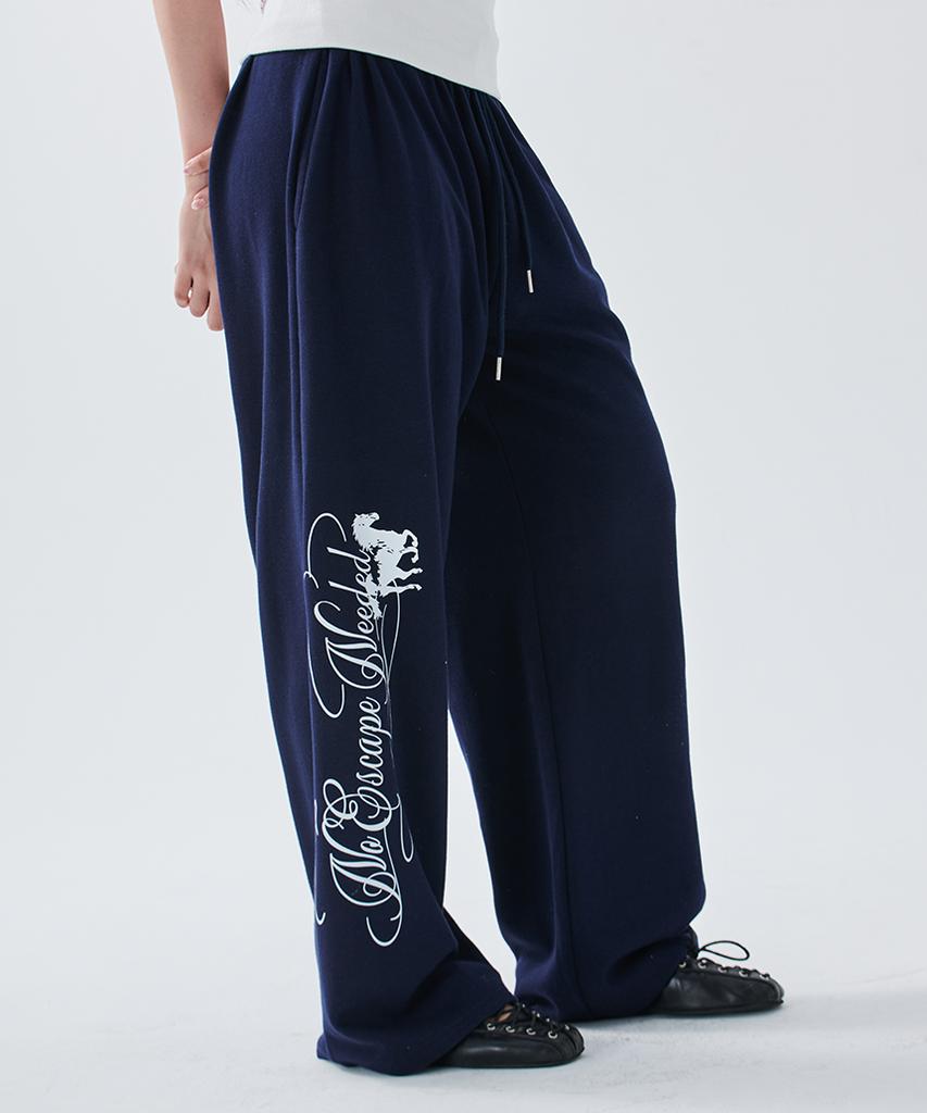 ESCAPEFROM [Escf X Hot Today] Horse Lettering Color Block Folding Sweatpants Navy