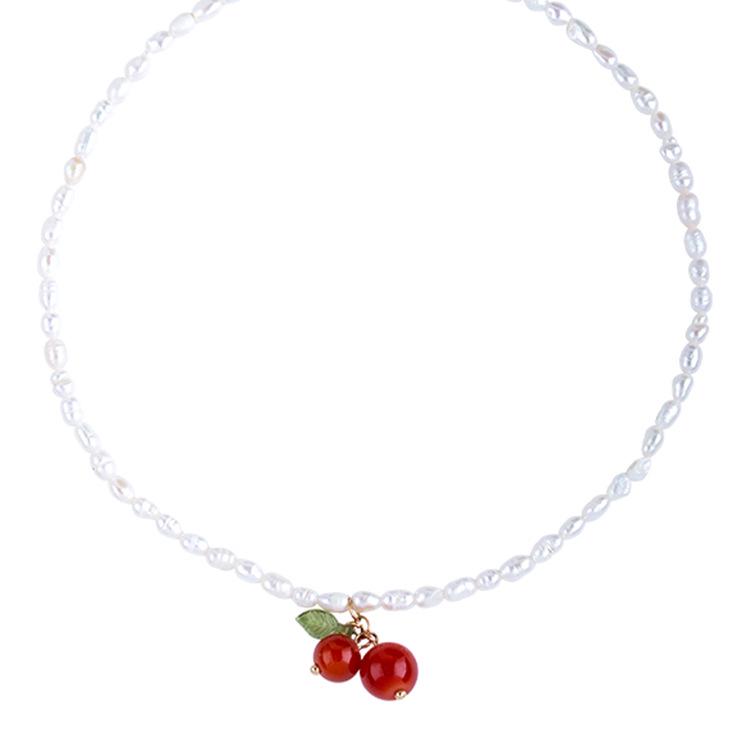 Pearl Cherry Necklace - Women's Luxury Choker, Sweet Fresh Clavicle Chain