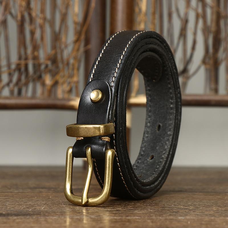 2024 Leather Belt Women'S Trend Personalized Retro Pure Cowhide Denim Pin Buckle Belt