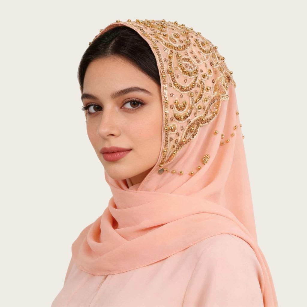 A092 Beaded Chiffon Ethnic Headscarf - Southeast Asia Fashion Scarf