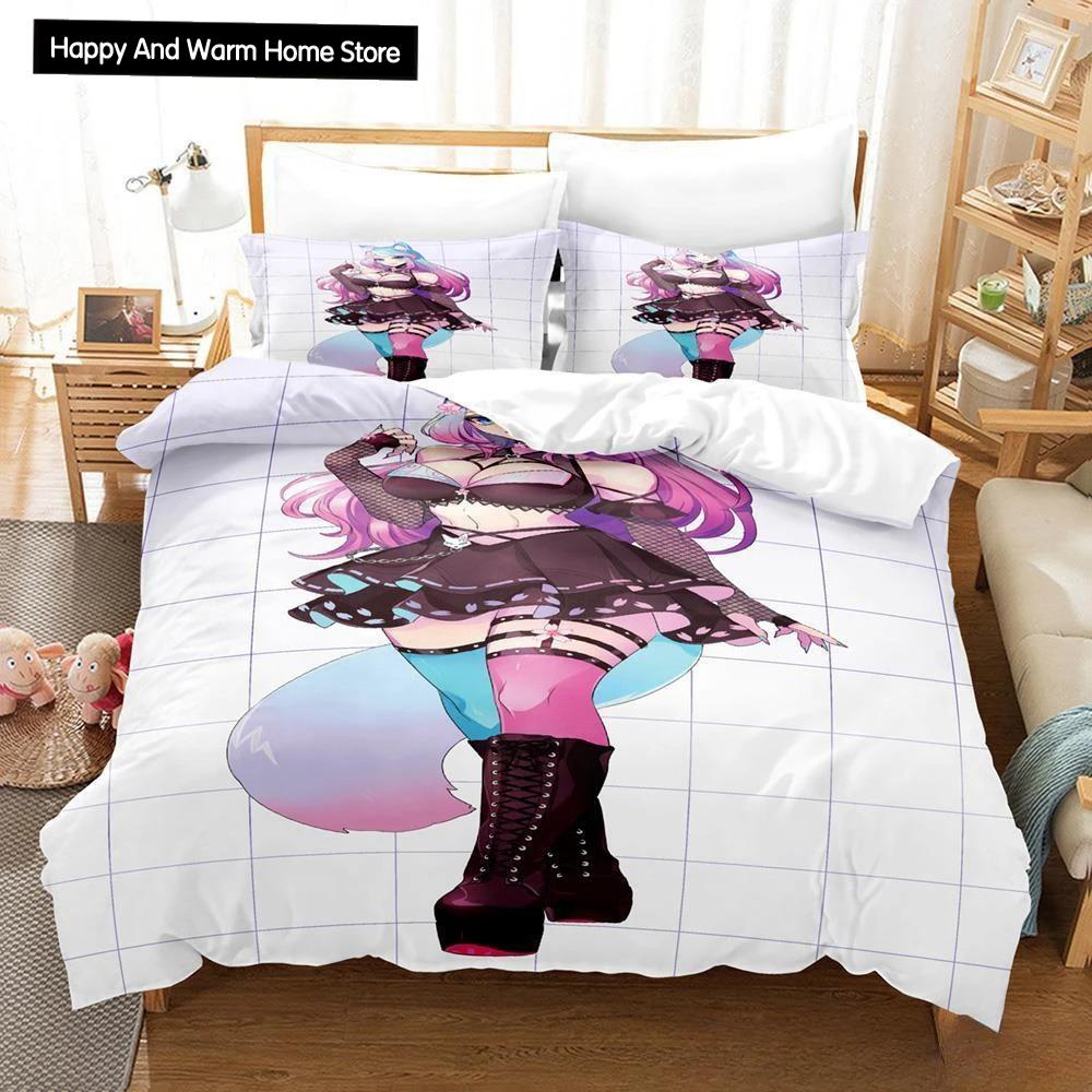 

3D аниме сексуальные девушки Silvervale VTuber комплект постельного белья односпальный двухместный полный двуспальный комплект постельного белья для взрослых мальчиков спальня пододеяльник наборы EU single(135x200cm)