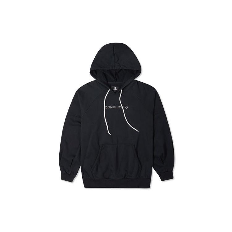 (WMNS) Converse Logo Embroidered Loose Knit Hoodie Black Women s 10023945-A01 M
