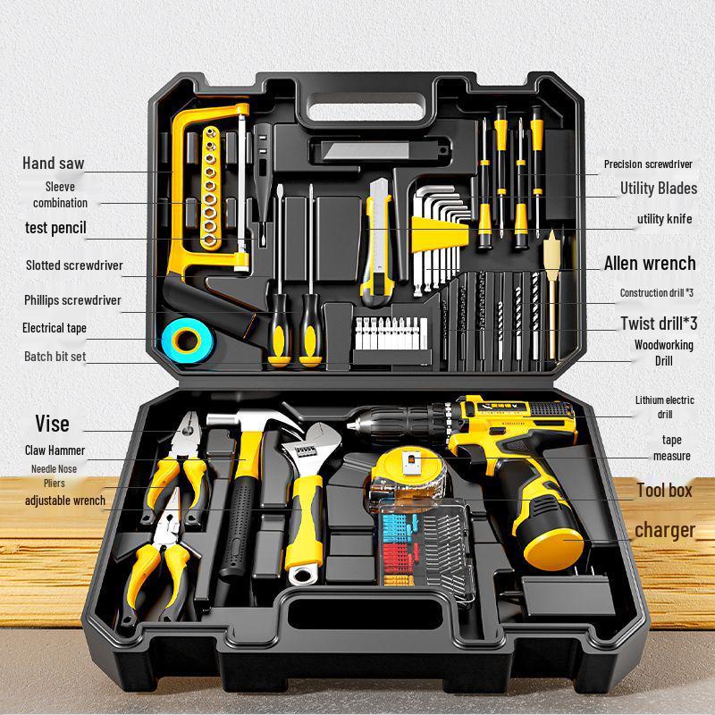 Aierde Multifunctional Household Tool Set with Electric Drill for Woodworking and Repairs