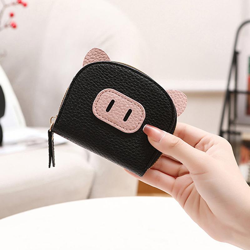 PU Leather Cartoon Pig Multi Card Slot Holder Zipper Coin Purse Soft Touch Clip Wallet for Women Kids Party Use