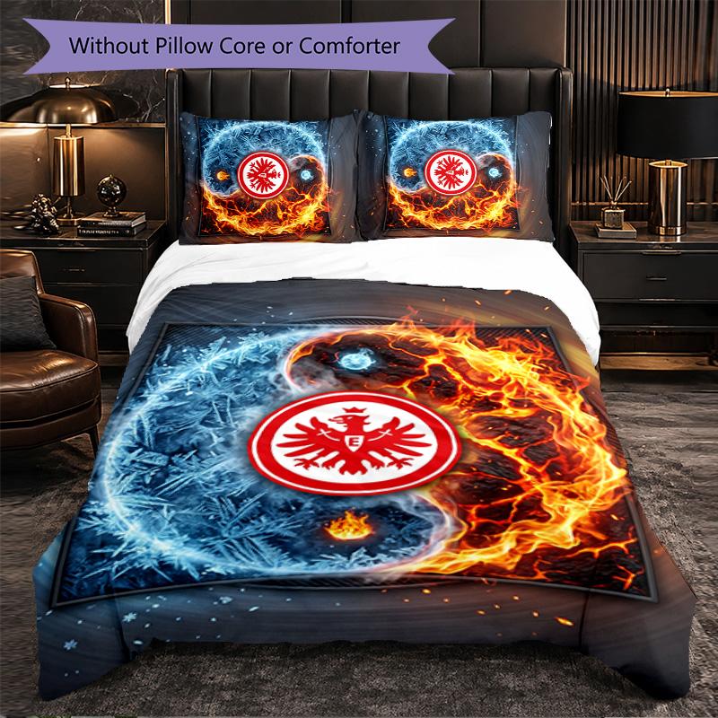 Eintracht Frankfurt Calcio Set Biancheria da Letto 3 Pezzi Morbido Copripiumino con Federe Set Decorazione Camera da Letto per la Casa