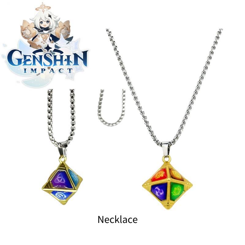 Genshin Metal Rhombus Element Dice Necklace Exquisite Handcrafted Decoration Pendant
