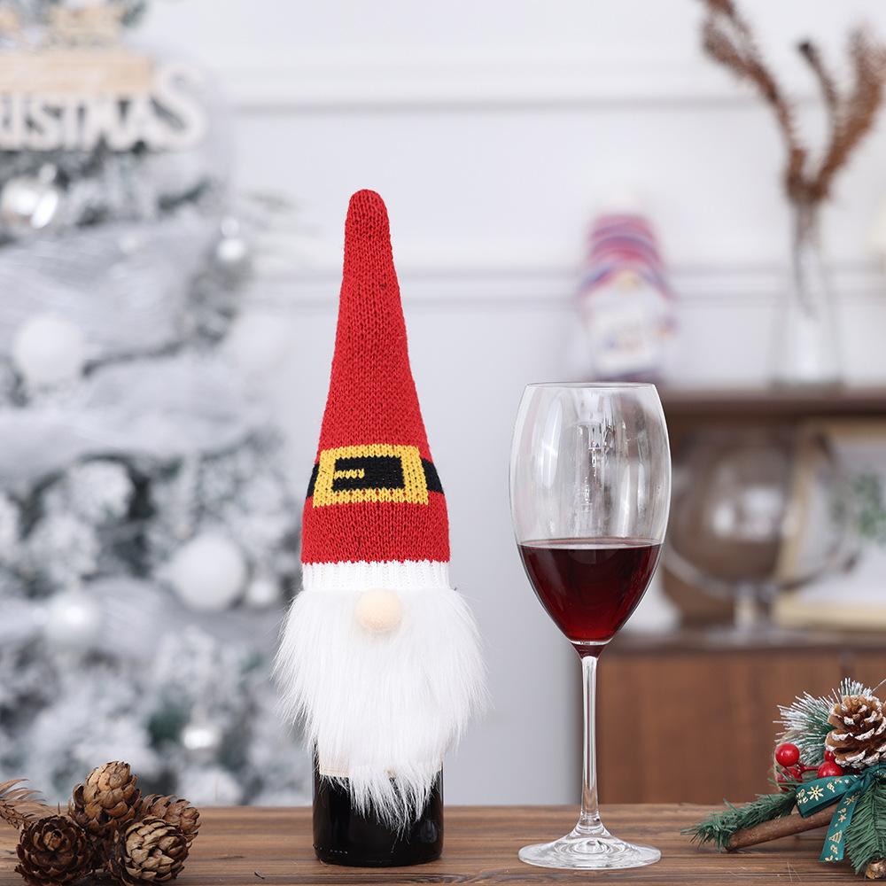 

Christmas Wine Bottle Cap Cover Decoration Knitted Cartoon Faceless Christmas Wine Cap Decoration Hotel Home Dining Table Props 1pc