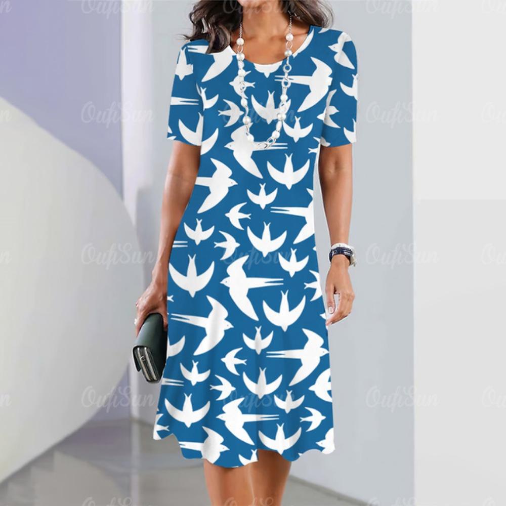 2026 Summer Women's Dress Floral Print Short-sleeved Dress Women's Loose Casual Pullover Dress