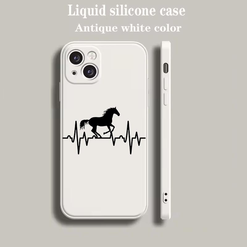 Luxury Color Phone Case For iPhone 15 16 14 13 12 mini 11 Pro Max XS X XR SE 7 8 Plus soft Silicone Beige Cover Animal Art Horse